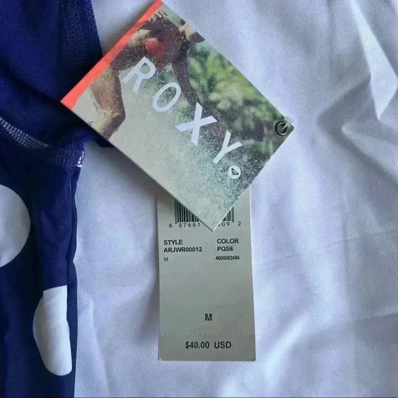 NWT Roxy Swim crop top blue polka dot UPF 50 surfer skater sportswear be… - Picture 6 of 6